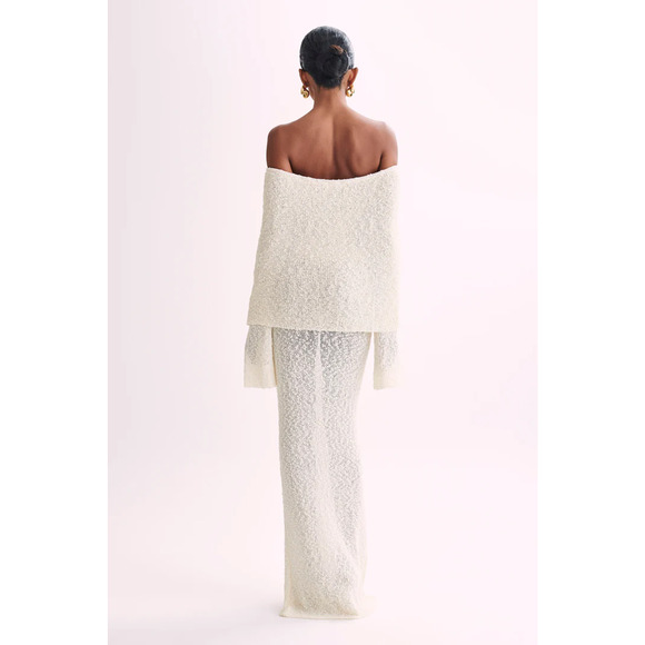 Meshki Marisol Off-the-Shoulder Bouclé Bodycon Maxi-Dress Cream Women's Size XS - Picture 3 of 7